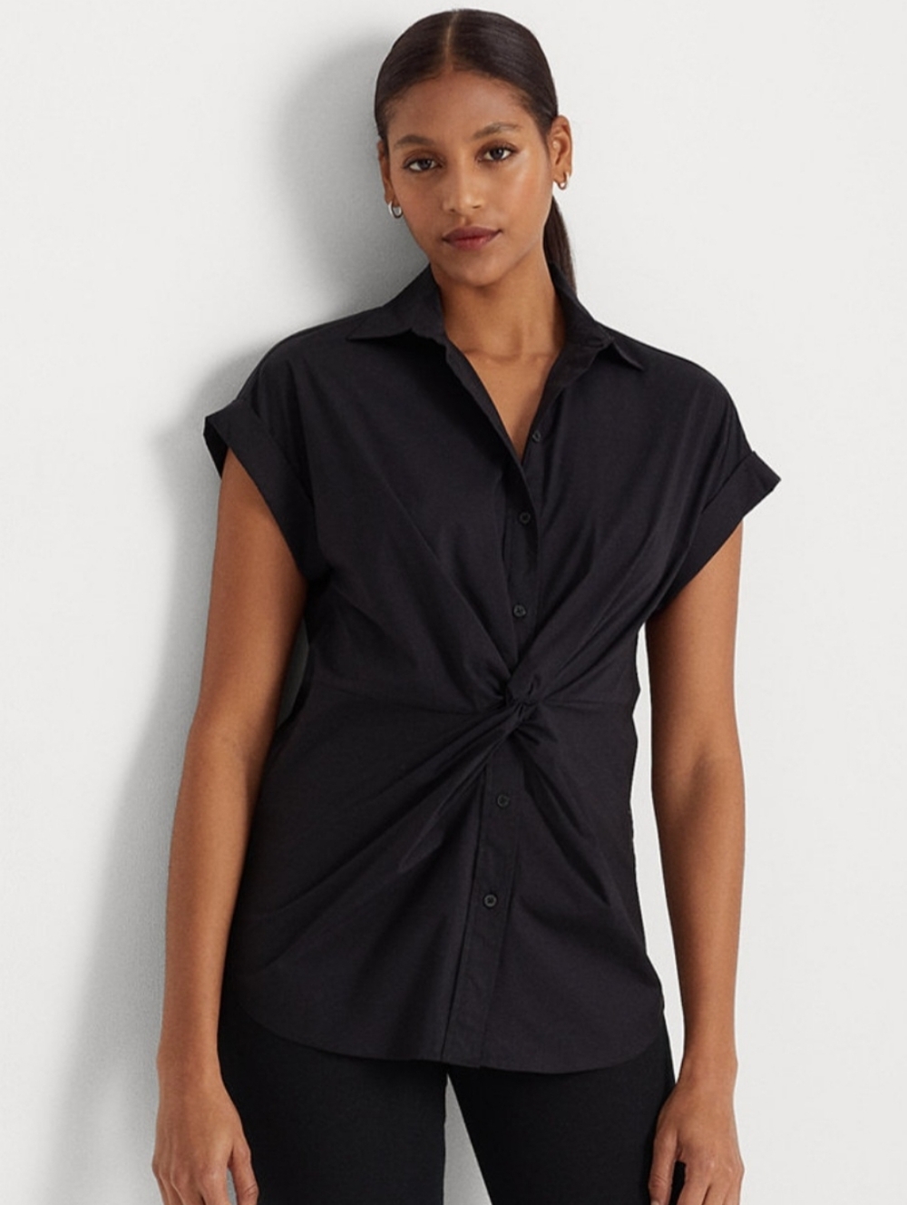 RALPH LAUREN WOMEN'S BLUE FRONT KNIT BORN DOWN TOP. SIZE MEDIUM